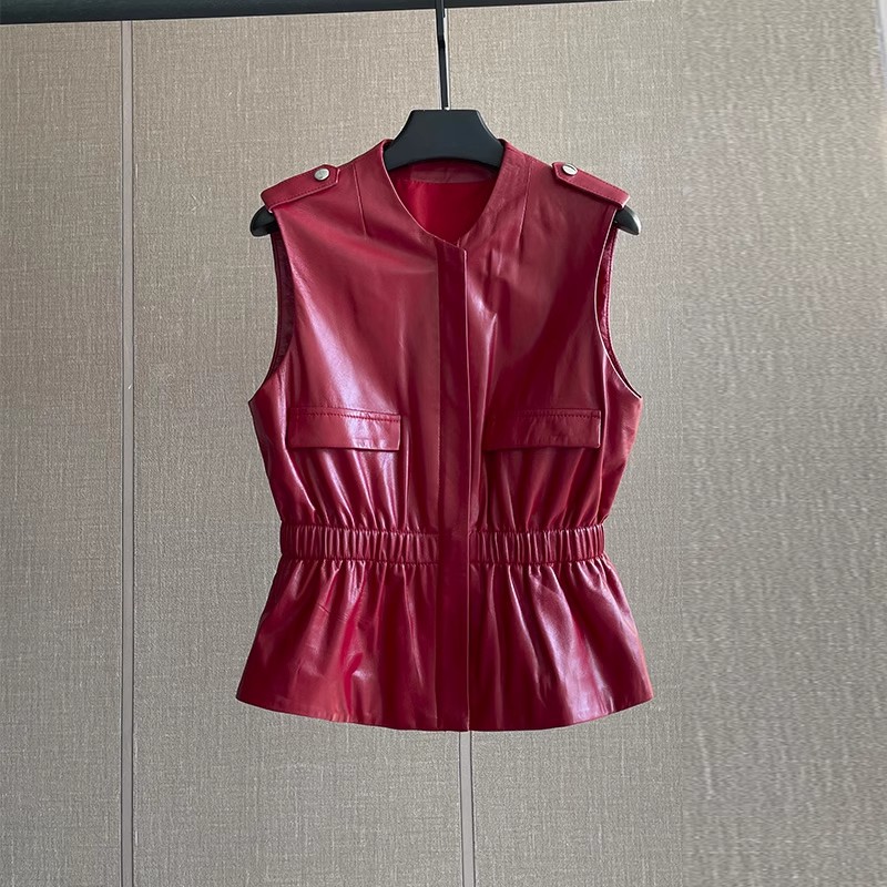 Women'S Fashion Leather Jacket - Женский укороченный жилет из натуральной кожи