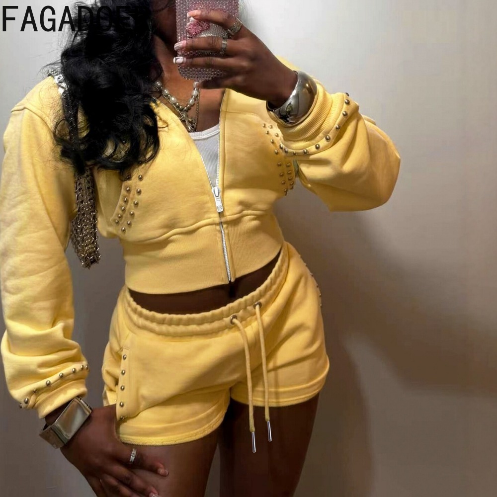 Women'S Fashion Zip Hoodie - FAGADOER Повседневный спортивный комплект из двух