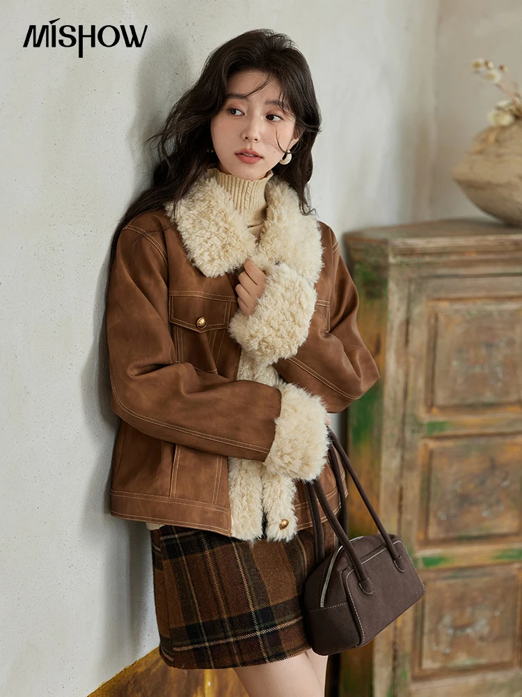 Women'S Fashion Leather Jacket - MISHOW кожаная меховая куртка женская овечья
