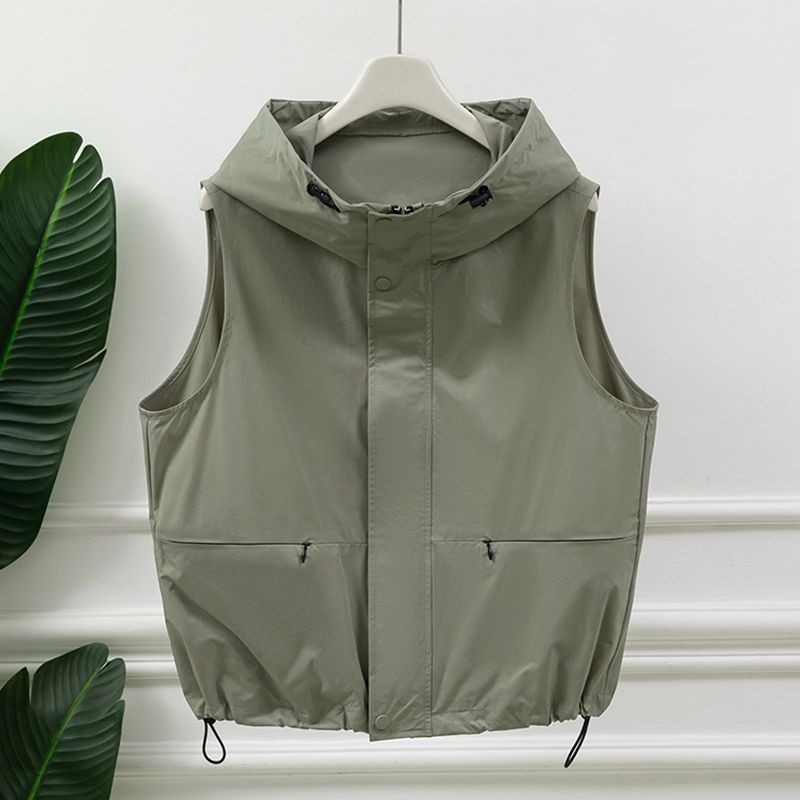 Women'S Fashion Utility Vest - Женский светло-серый жилет с капюшоном без