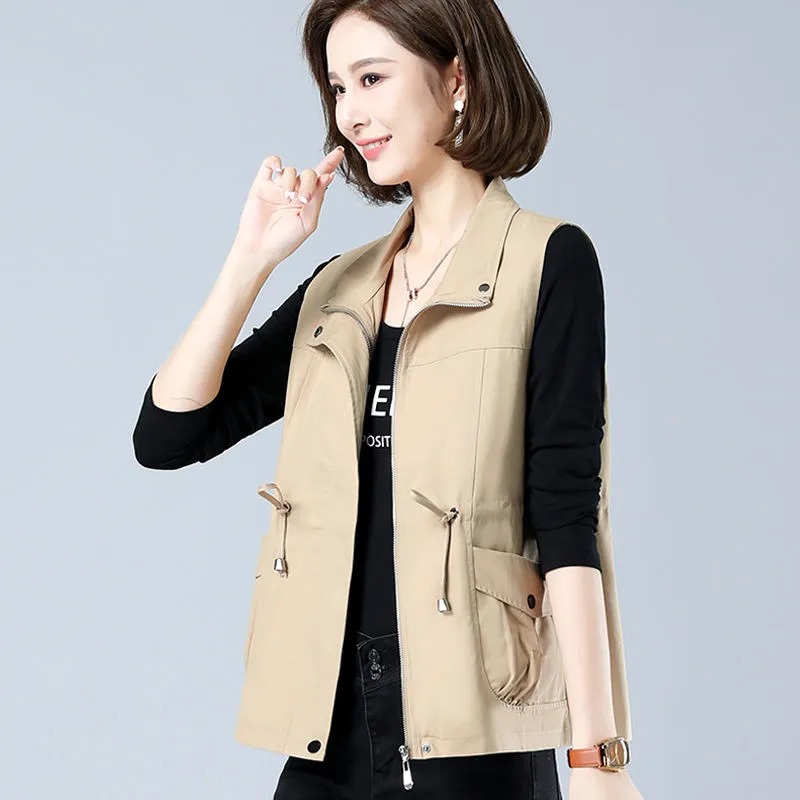 Women'S Fashion Utility Vest - Женский легкий жилет с воротником-стойкой, на