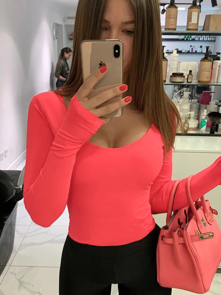 Turtleneck Bodysuit - Оранжевое неоновое боди, женское облегающее боди
