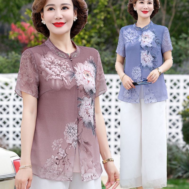 Women Fashion Over 60 - Элегантный комплект из шифоновой рубашки и