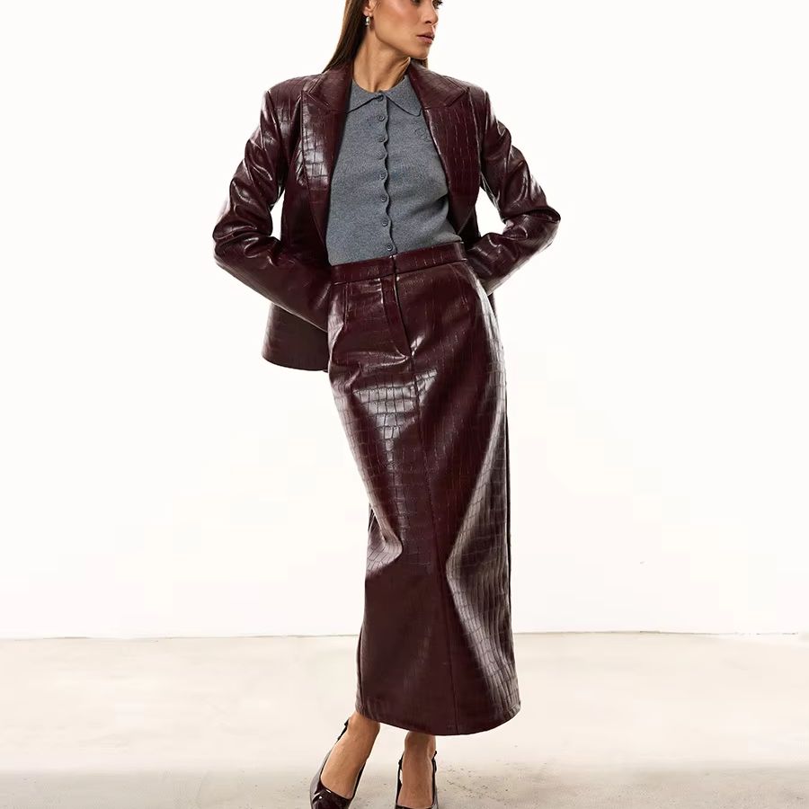 Women'S Fashion Leather Jacket - Женский костюм из искусственной кожи крокодила