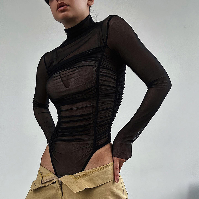 Turtleneck Bodysuit - Осень 2023, тонкое сетчатое боди с