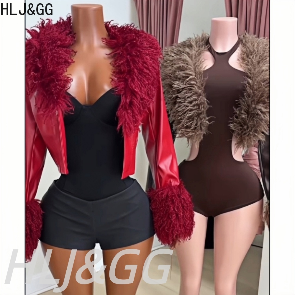 Women'S Fashion Leather Jacket - HLJ&GG Модный тренд Меховая лоскутная кожаная