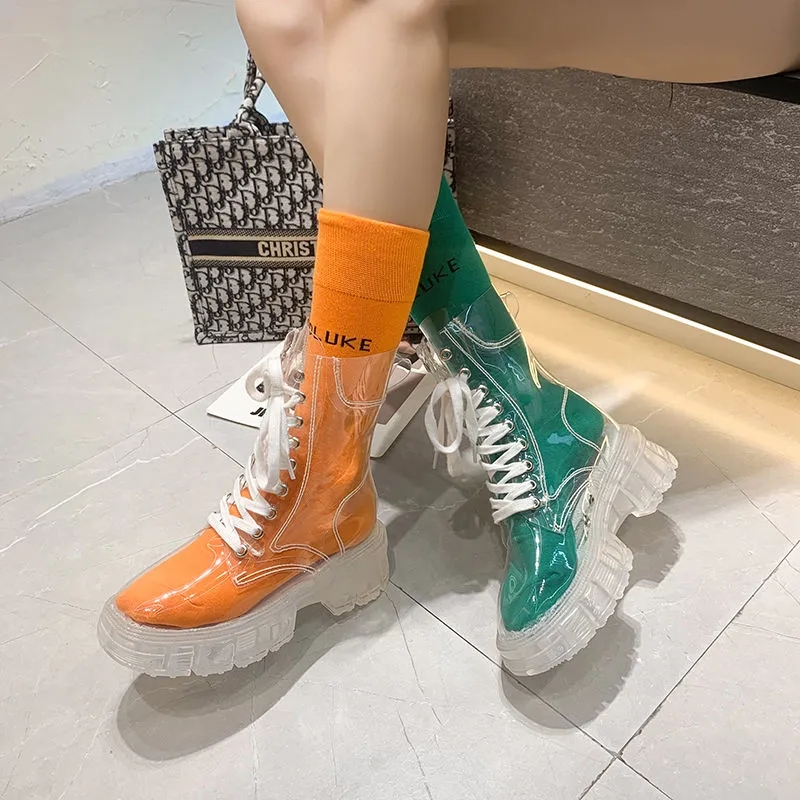 Прозрачные ботинки на платформ – обзор и цена Women'S Fashion Rain Boots