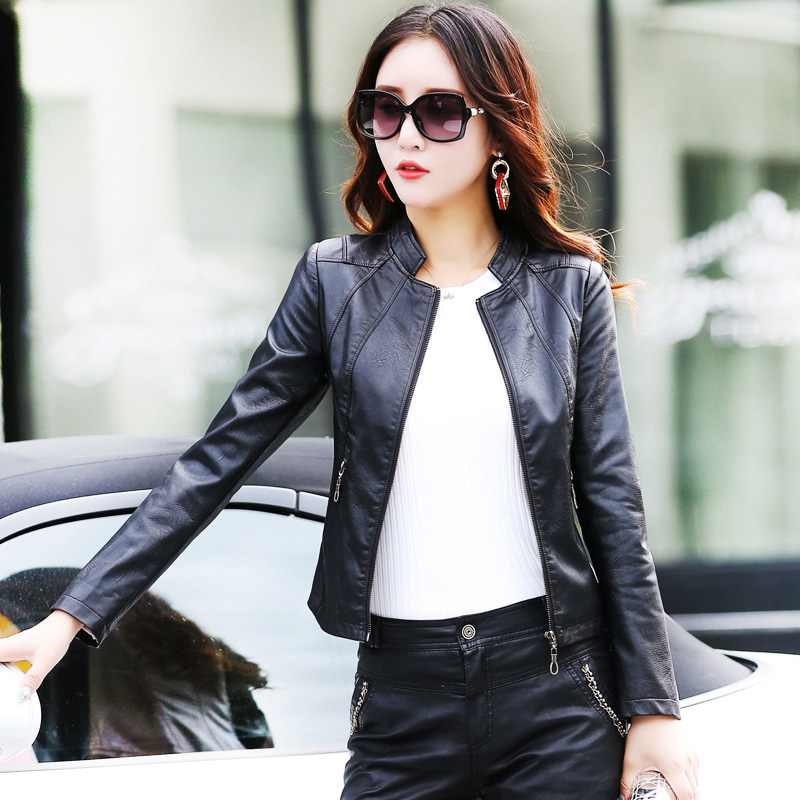 Новые женщины весна осень кожа – обзор и цена Women'S Fashion Leather Jacket